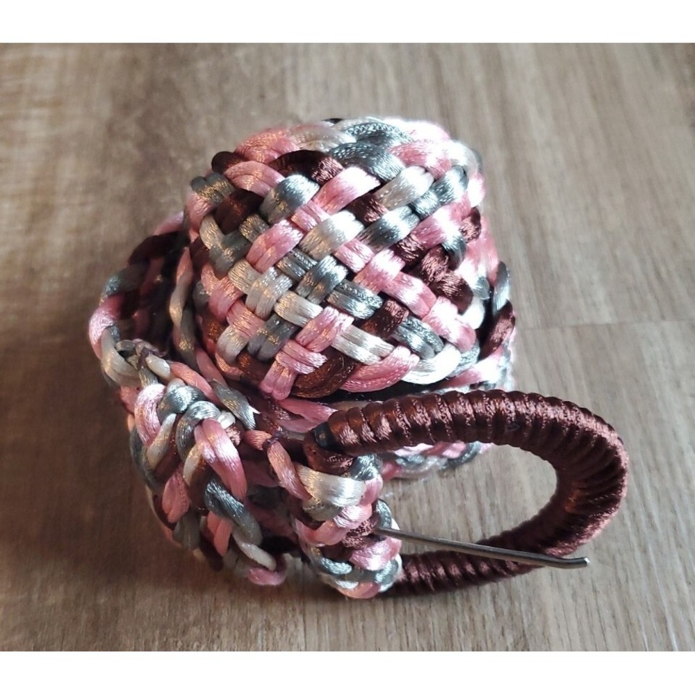 Women's Fashion Belt Hip Waist Pink Gray Purple Fabric Braided Size Medium - Picture 2 of 12